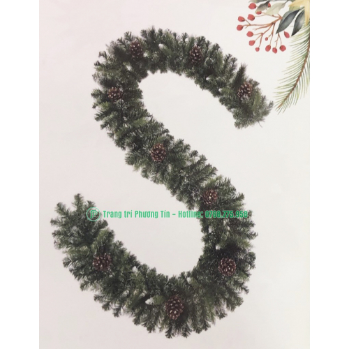Dây trang trí 3 loại lá gắn trái thông