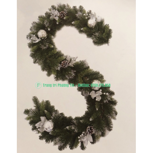 Dây trang trí 3 loại lá lăn kim tuyến bạc