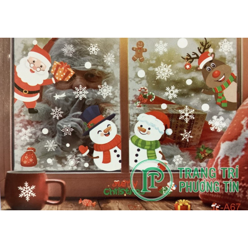 Decal dán cửa 2 bên người tuyết và Santa
