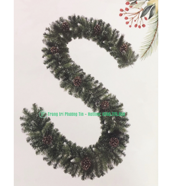 Dây trang trí 3 loại lá gắn trái thông