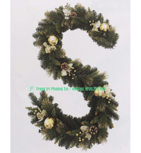 Dây trang trí 3 loại lá lăn kim tuyến vàng