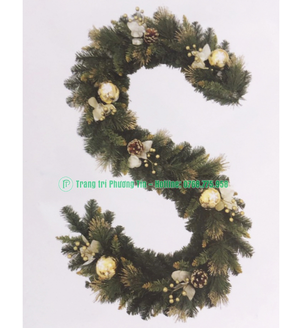 Dây trang trí 3 loại lá lăn kim tuyến vàng