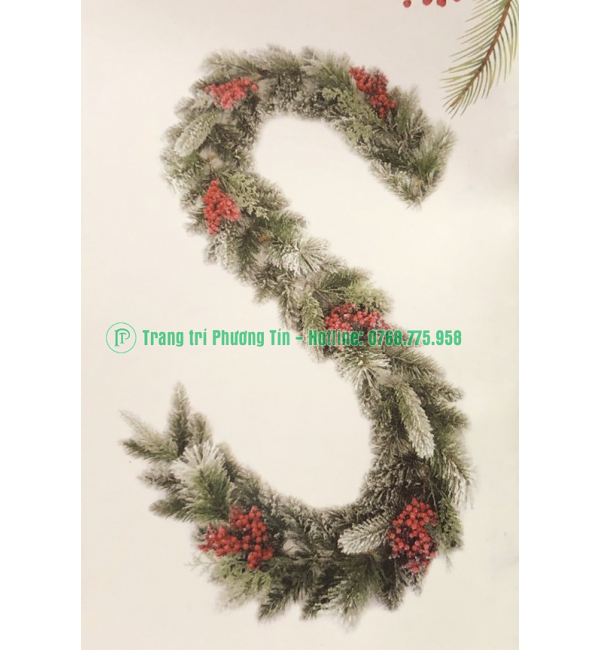 Dây trang trí 4 loại lá phủ tuyết có trang trí