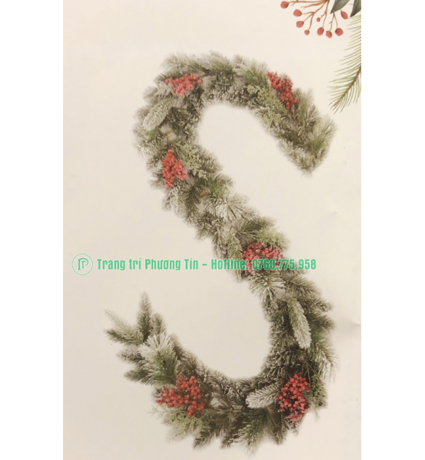 Dây trang trí 4 loại lá phủ tuyết có trang trí