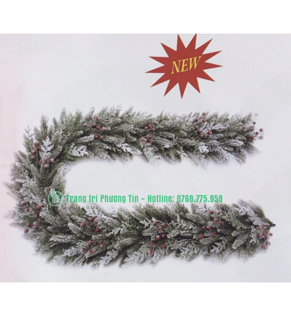 Dây trang trí PE 2 loại lá phủ tuyết