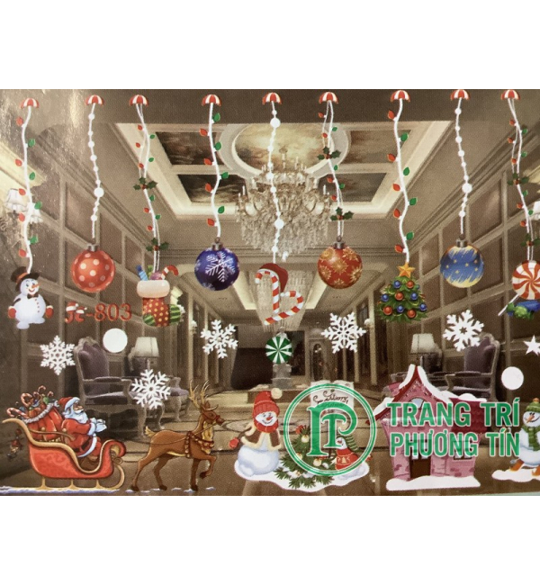 Decal ông già noel, tuần lộc, hoa tuyết, quả châu