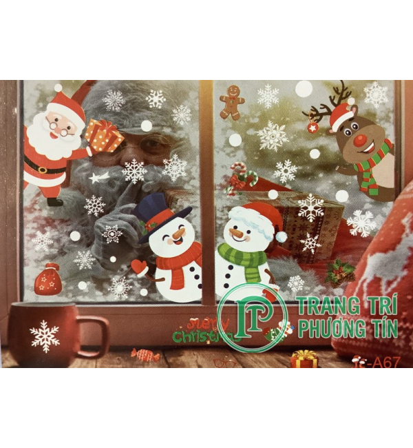 Decal dán cửa 2 bên người tuyết và Santa