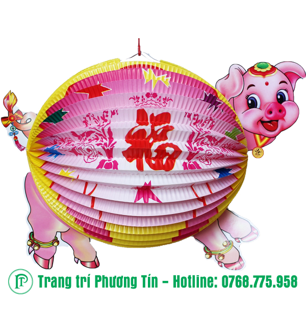 Lồng đèn giấy xếp heo hồng