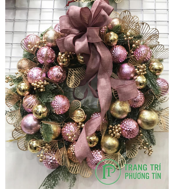 Vòng nguyệt quế nơ hồng quả châu hồng