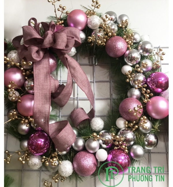Vòng nguyệt quế nơ hồng quả châu hồng