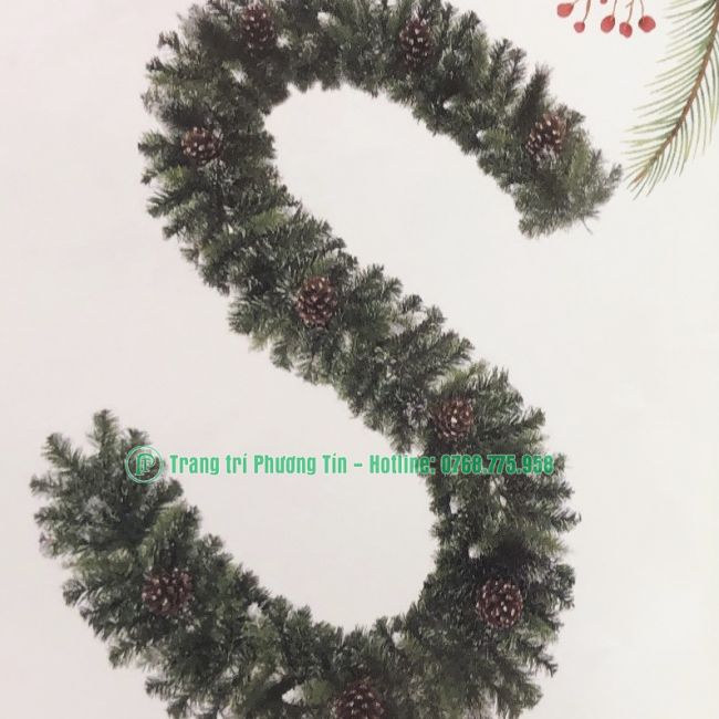 Dây trang trí 3 loại lá gắn trái thông