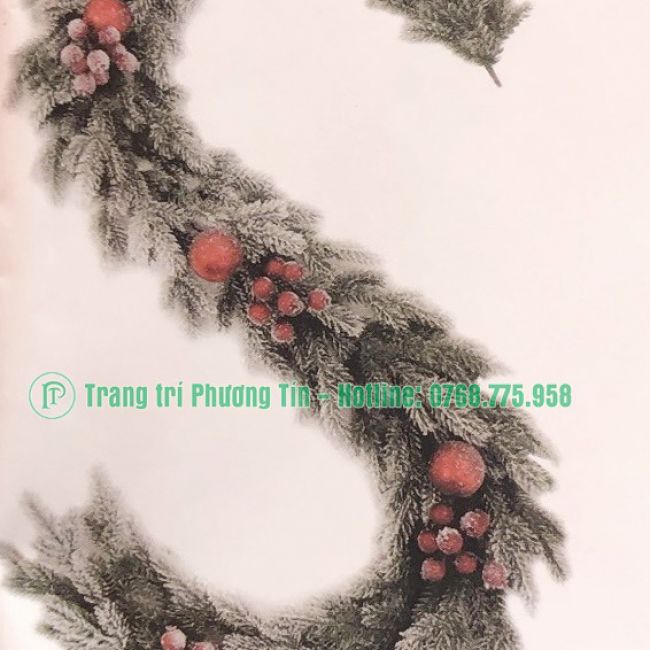 Dây trang trí nhánh PE 5 lá phủ tuyết có trang trí