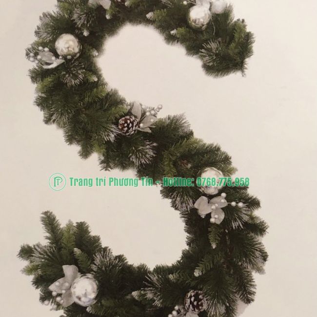 Dây trang trí 3 loại lá lăn kim tuyến bạc