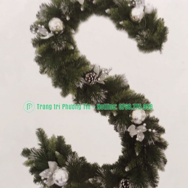 Dây trang trí 3 loại lá lăn kim tuyến bạc