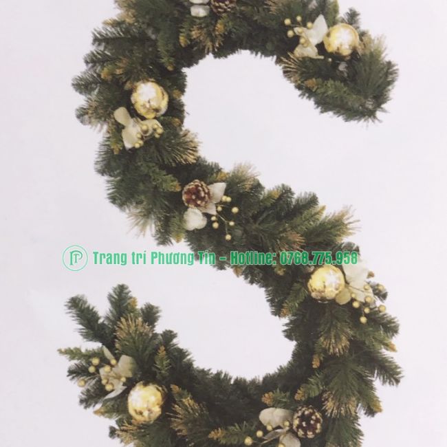 Dây trang trí 3 loại lá lăn kim tuyến vàng