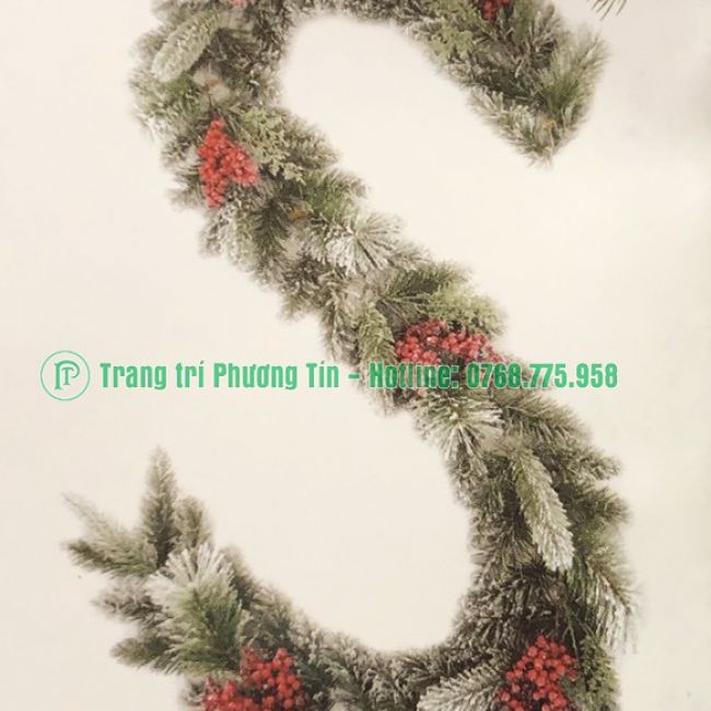 Dây trang trí 4 loại lá phủ tuyết có trang trí