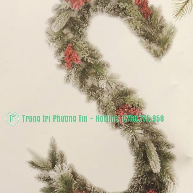 Dây trang trí 4 loại lá phủ tuyết có trang trí