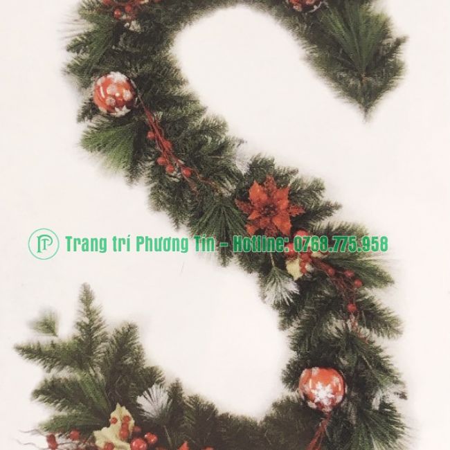 Dây trang trí 4 loại lá phun sơn có trang trí