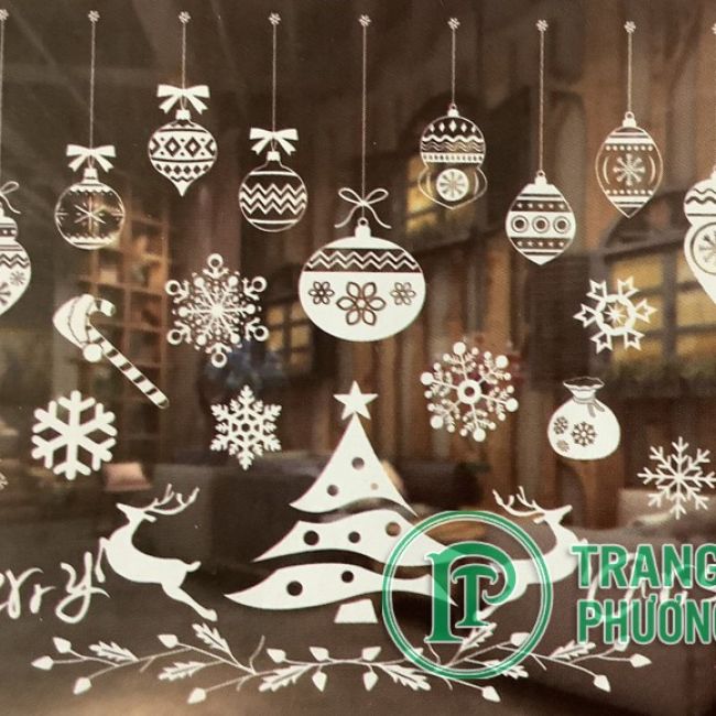 Decal dán kính cây thông, hoa tuyết