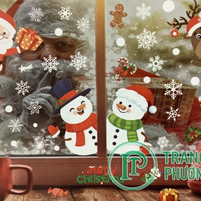 Decal dán cửa 2 bên người tuyết và Santa