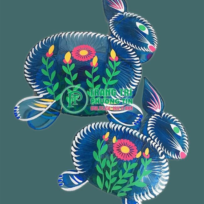 Lồng đền giấy kiếng con thỏ màu xanh dương