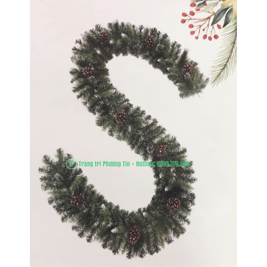 Dây trang trí 3 loại lá gắn trái thông
