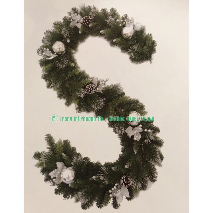 Dây trang trí 3 loại lá lăn kim tuyến bạc