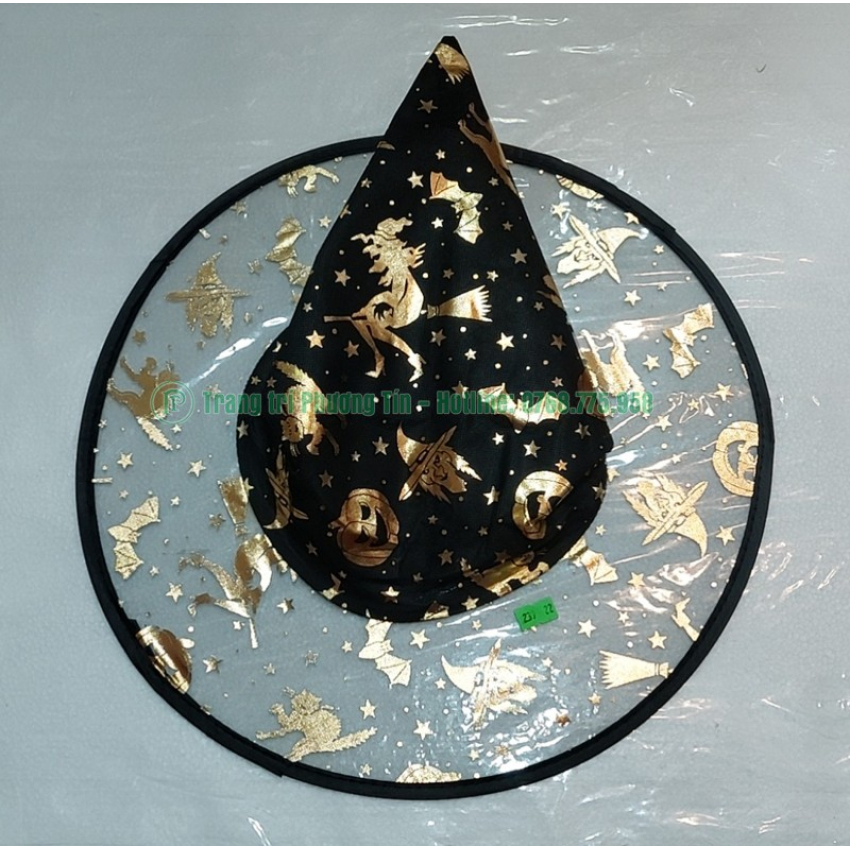 Nón phù thủy đen họa tiết trong vành